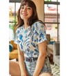 ASVE MALL Kadın Ekru Mavi Çiçek Baskılı T-shirt TSH1231MAVİ