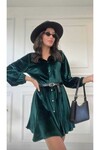 Asve Mall Kadın Premium Kalite Kadife Önden Düğmeli Kemerli Elbise