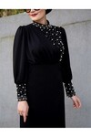 Asve Mall Siyah İnci Detaylı Özel Gün Elbisesi